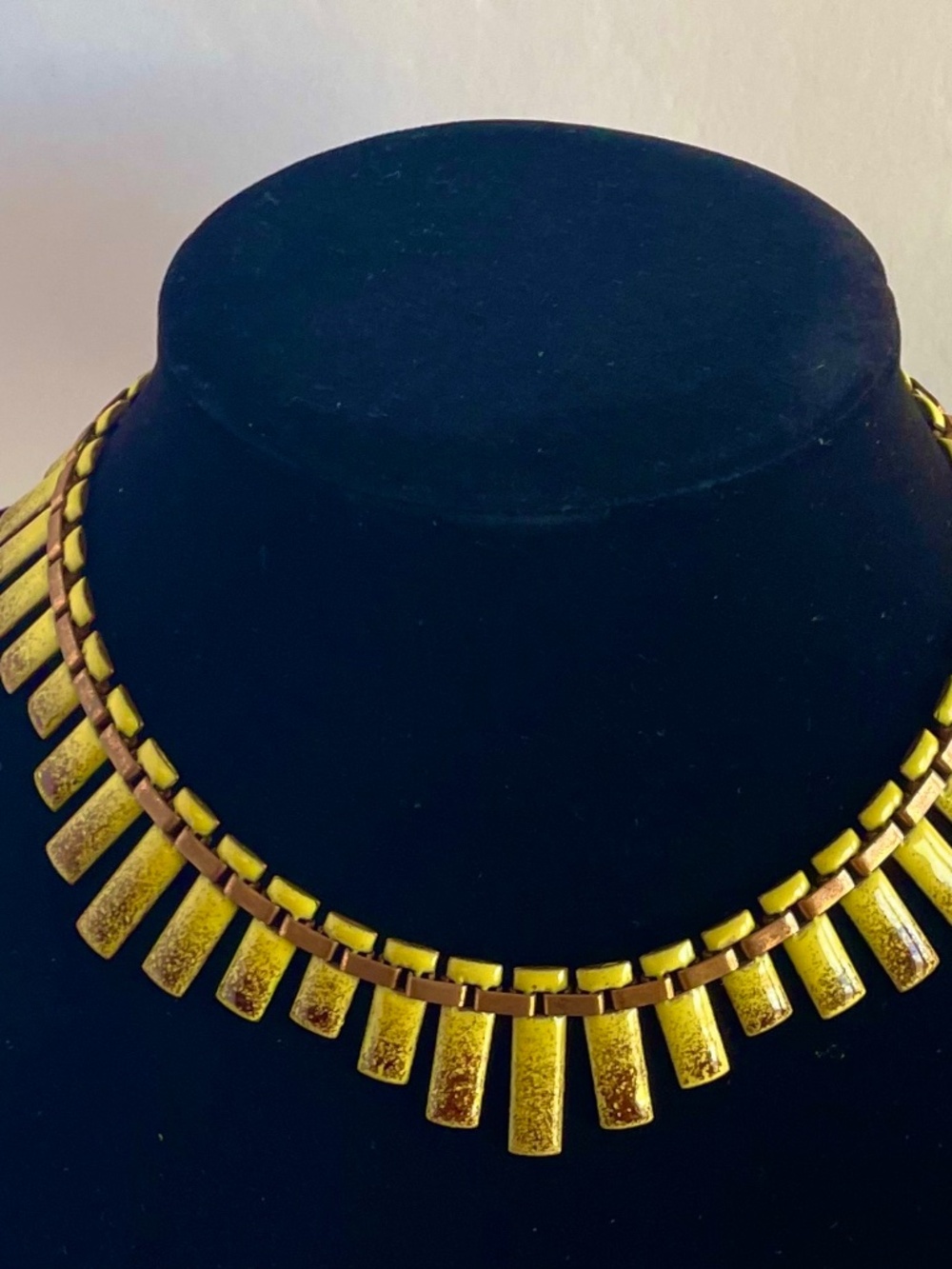 Vintage Matisse Renoir Chartreuse Enamel Copper Necklace - "Vintage Swag"